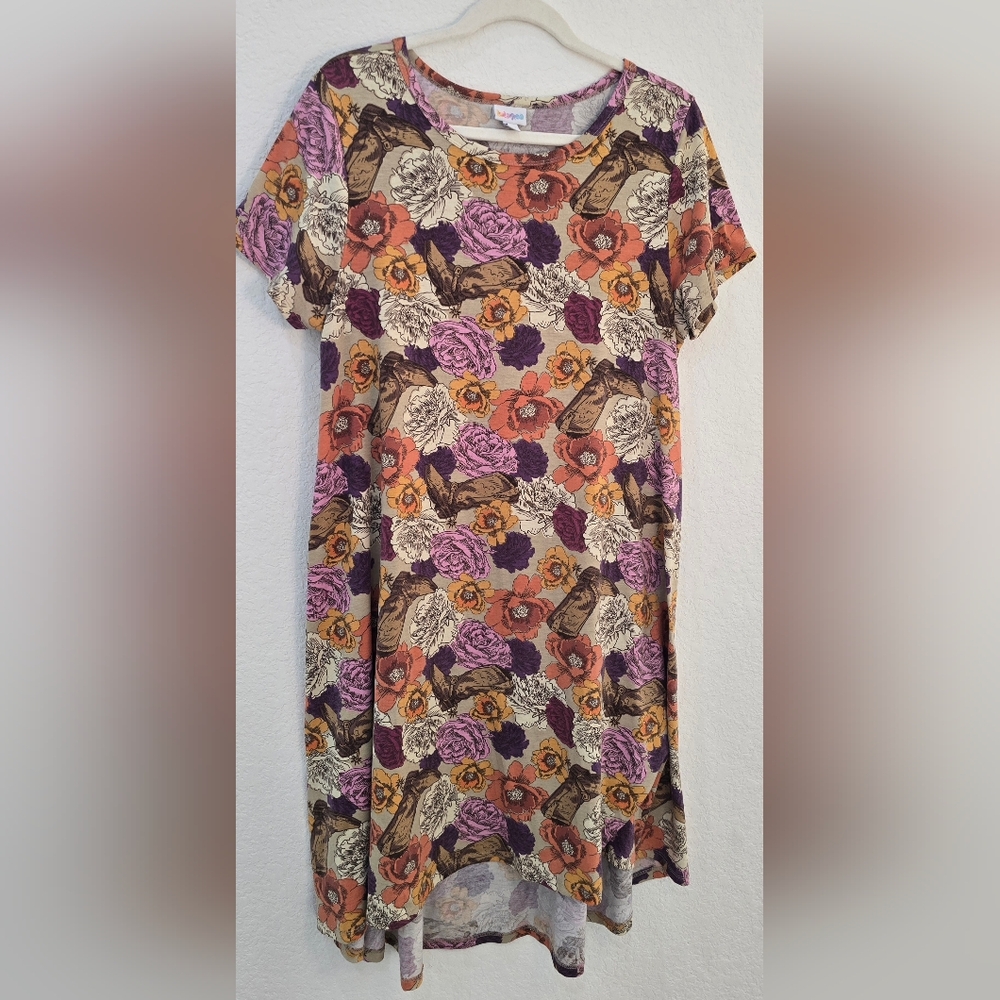 LuLaRoe Multicolor Floral And Cowgirl Boot Dress